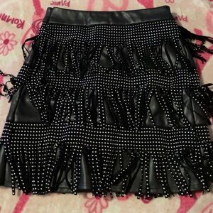 Sincerely Jules Black Studded Fringe Mini Skirt